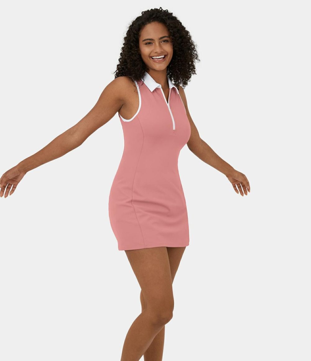 Color Block Collar Zipper Sleeveless 2-Piece Pocket Mini Golf Active Dress-Golf Tee Pocket  | Womens  Active Dresses Active Dresses Active Dresses