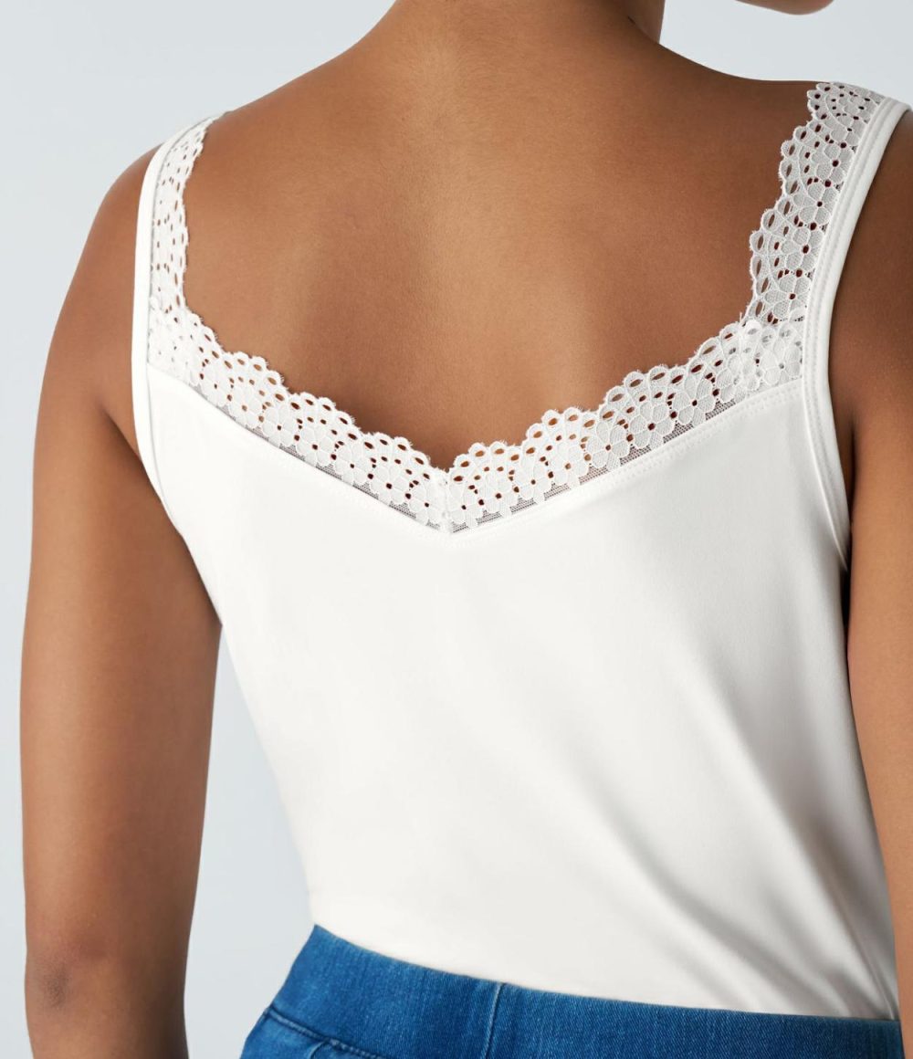 Contrast Lace Backless Basic Casual Tank Top  | Womens  T-Shirts Clothing T-Shirts