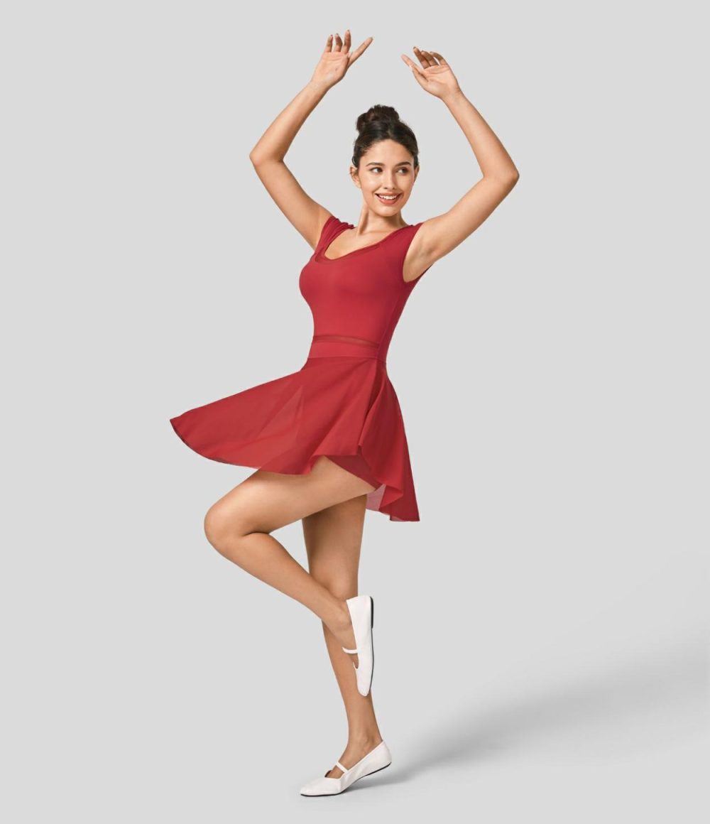 Contrast Mesh 2-in-1 Side Pocket Mini Dance Active Dress  | Womens  Active Dresses Active Dresses Active Dresses