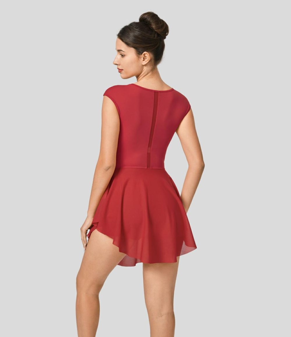 Contrast Mesh 2-in-1 Side Pocket Mini Dance Active Dress  | Womens  Active Dresses Active Dresses Active Dresses