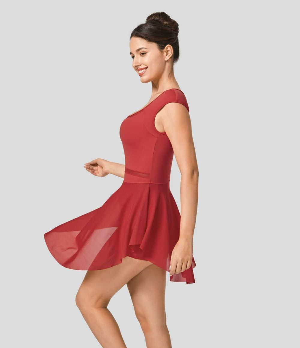 Contrast Mesh 2-in-1 Side Pocket Mini Dance Active Dress  | Womens  Active Dresses Active Dresses Active Dresses