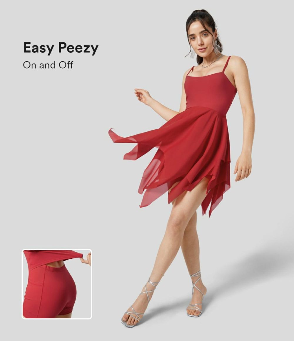 Contrast Mesh Hanky Hem 2-in-1 Pocket Slip Dance Active Dress–Easy Peezy Edition  | Womens  Active Dresses Active Dresses Active Dresses