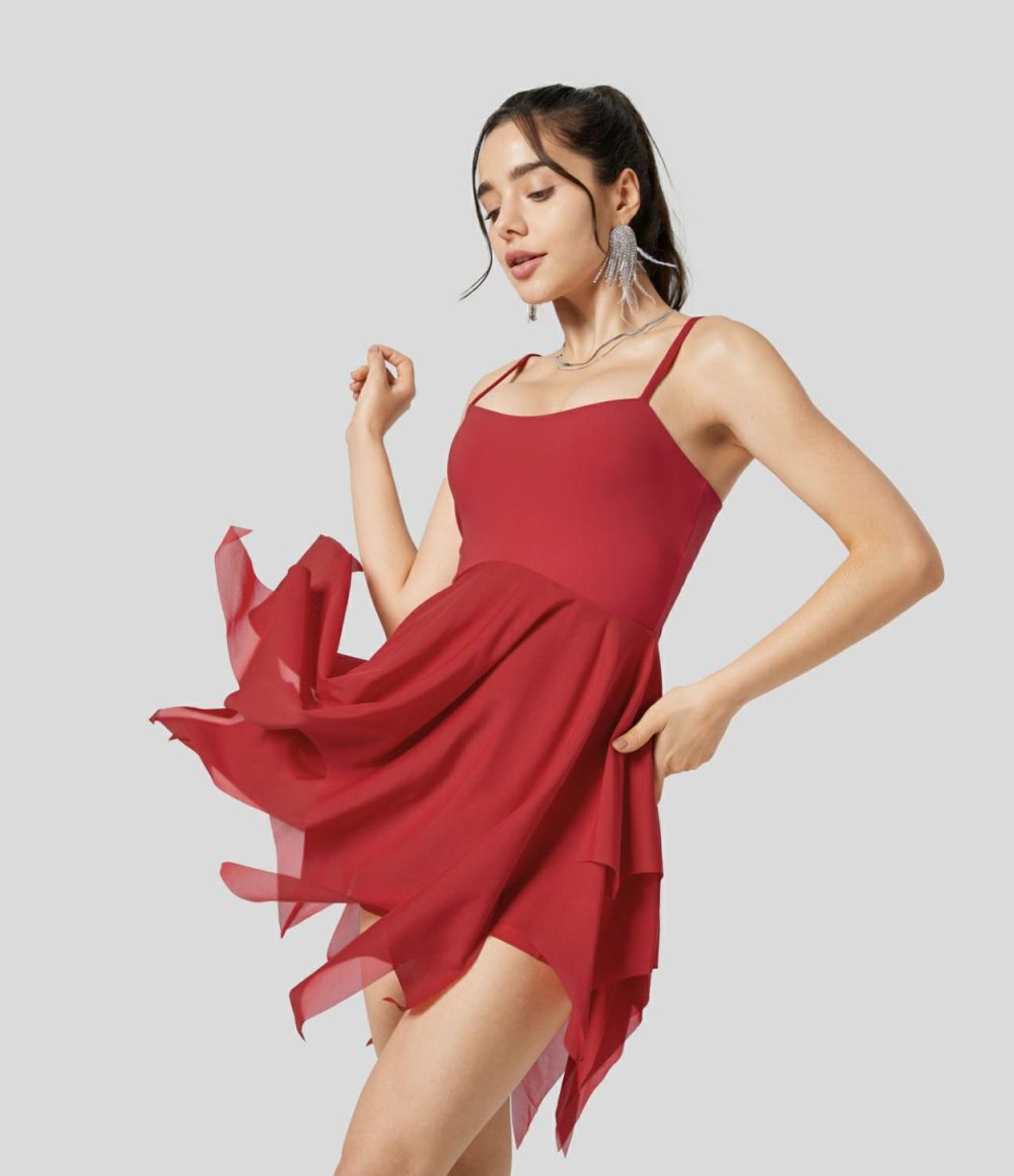 Contrast Mesh Hanky Hem 2-in-1 Pocket Slip Dance Active Dress–Easy Peezy Edition  | Womens  Active Dresses Active Dresses Active Dresses