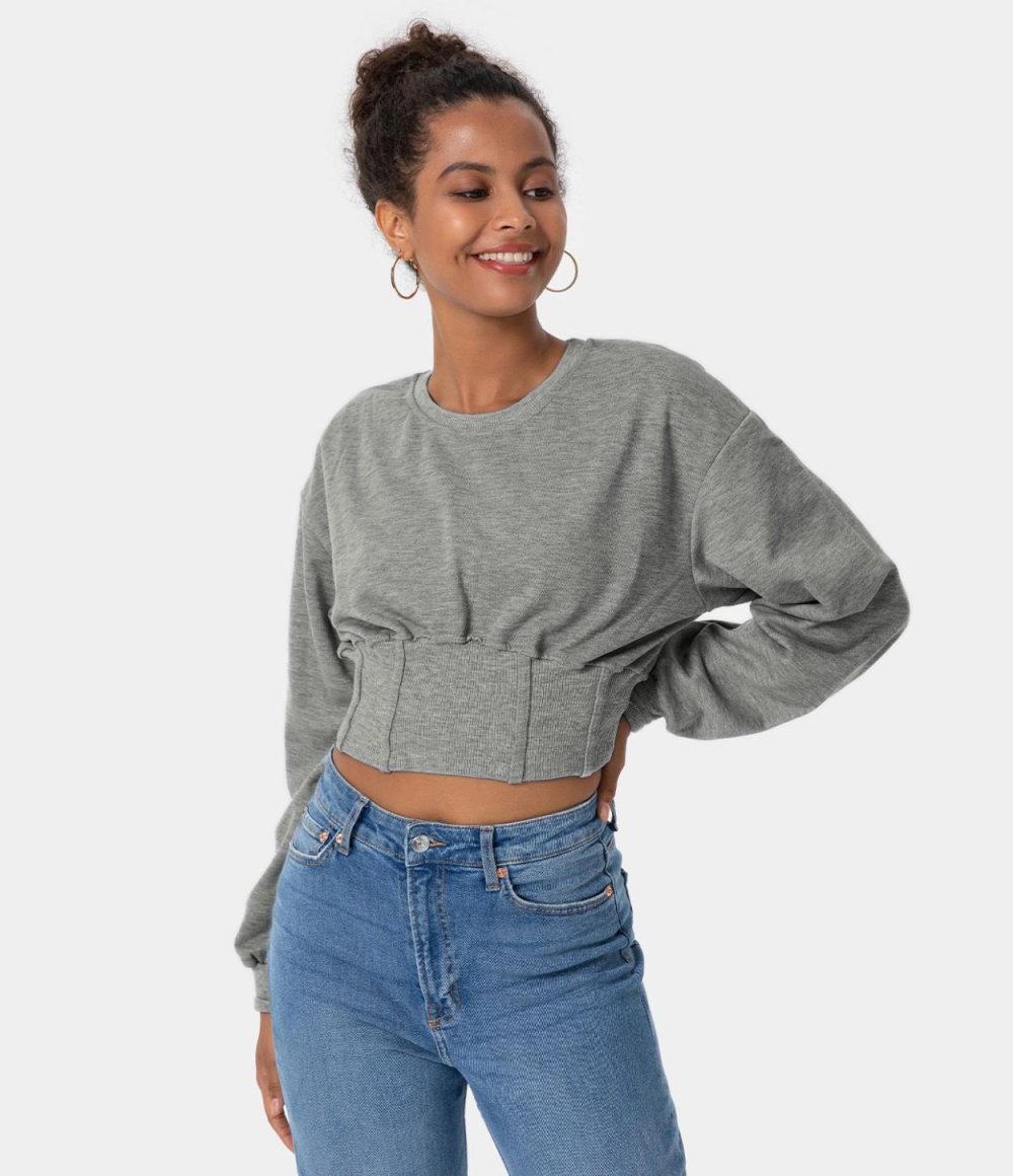 Corset Plain Cropped Sweatshirt  | Womens  Cropped Tops Clothing Cropped Tops