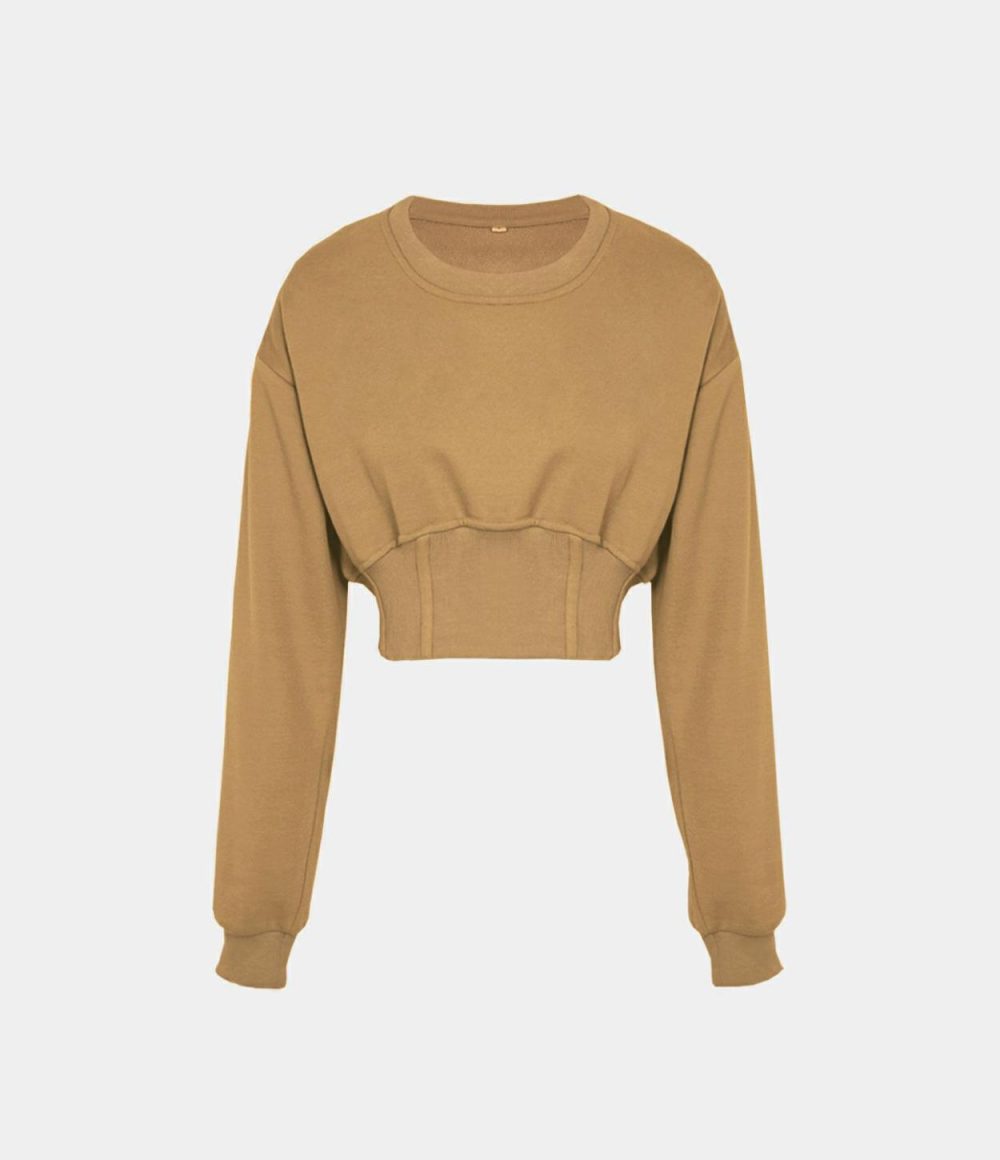 Corset Plain Cropped Sweatshirt  | Womens  Cropped Tops Clothing Cropped Tops