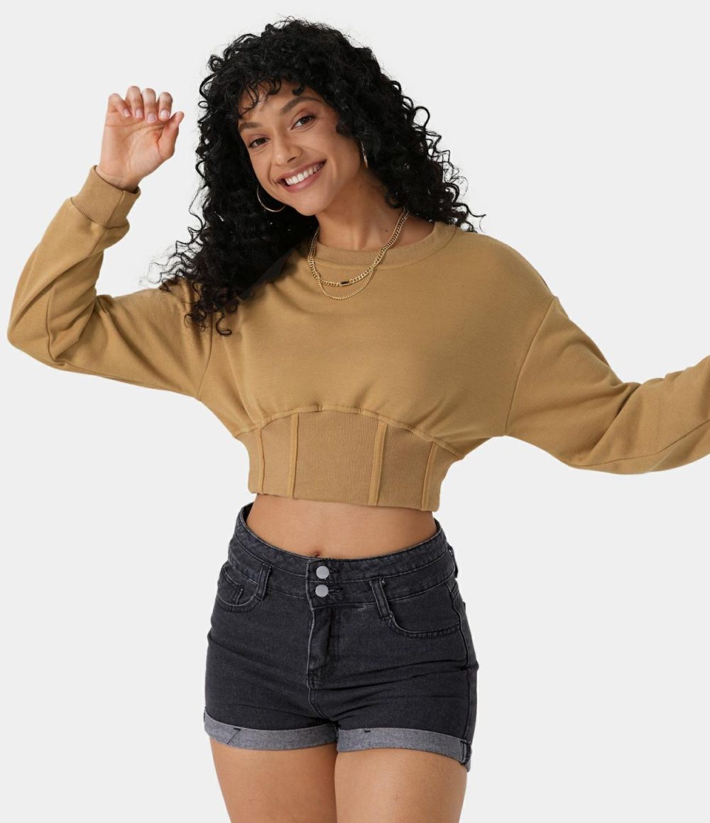 Corset Plain Cropped Sweatshirt  | Womens  Cropped Tops Clothing Cropped Tops