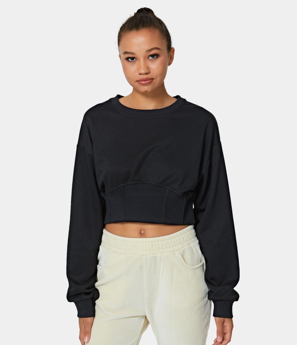 Corset Plain Cropped Sweatshirt  | Womens  Cropped Tops Clothing Cropped Tops