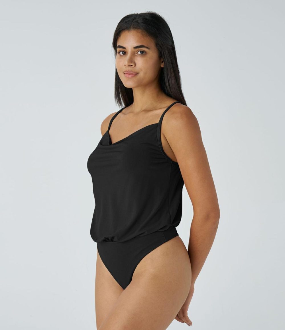 Cowl Neck Adjustable Strap Backless Work Bodysuit  | Womens  Bodysuits Bodysuits Bodysuits