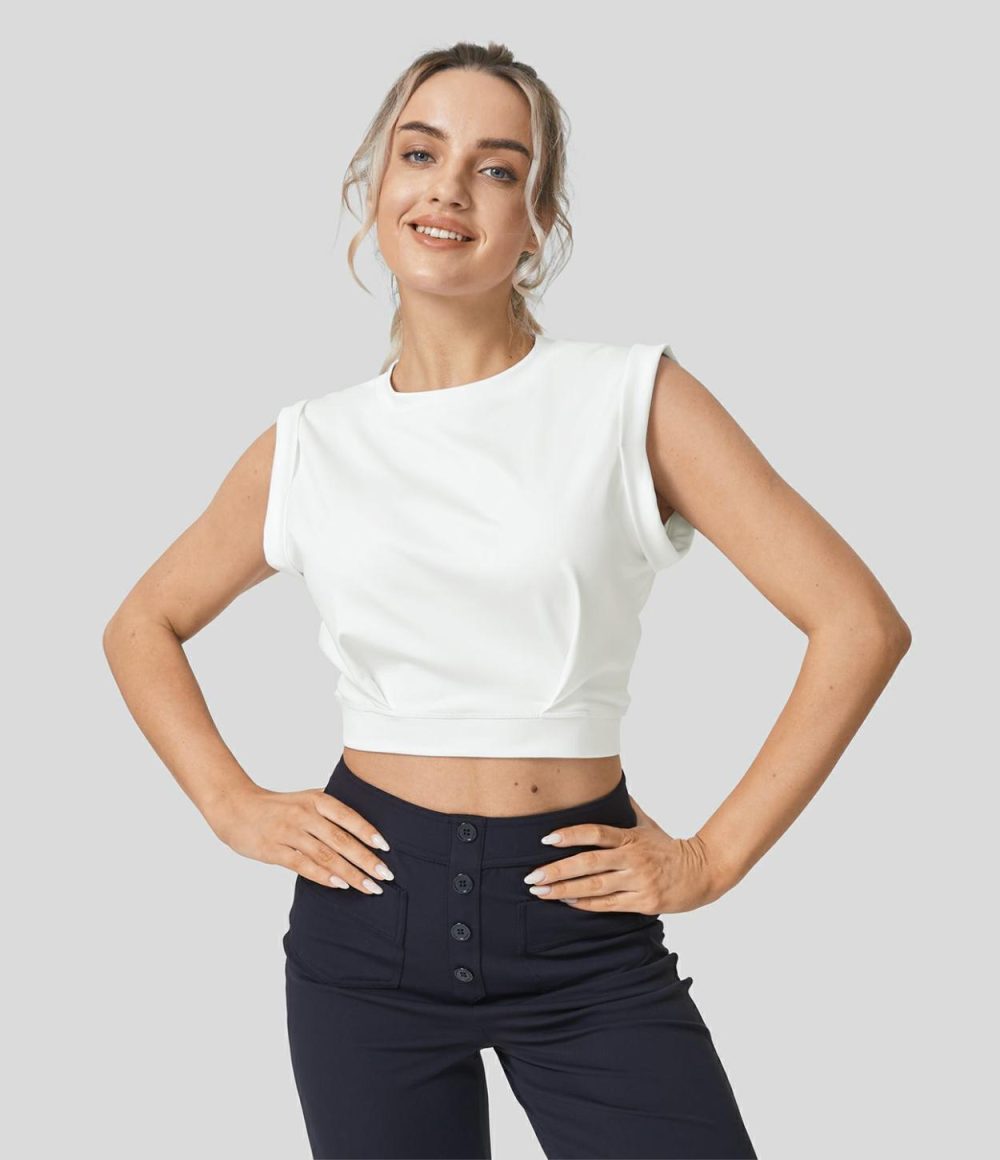 Crew Neck Sleeveless Cropped Yoga Tank Top  | Womens  Cropped Tops Clothing Cropped Tops