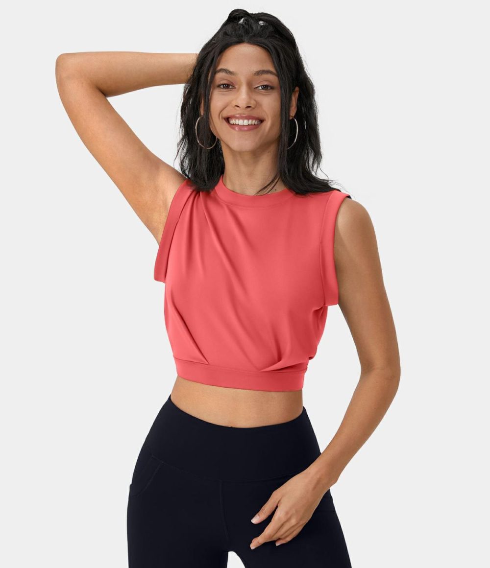 Crew Neck Sleeveless Cropped Yoga Tank Top  | Womens  Cropped Tops Clothing Cropped Tops