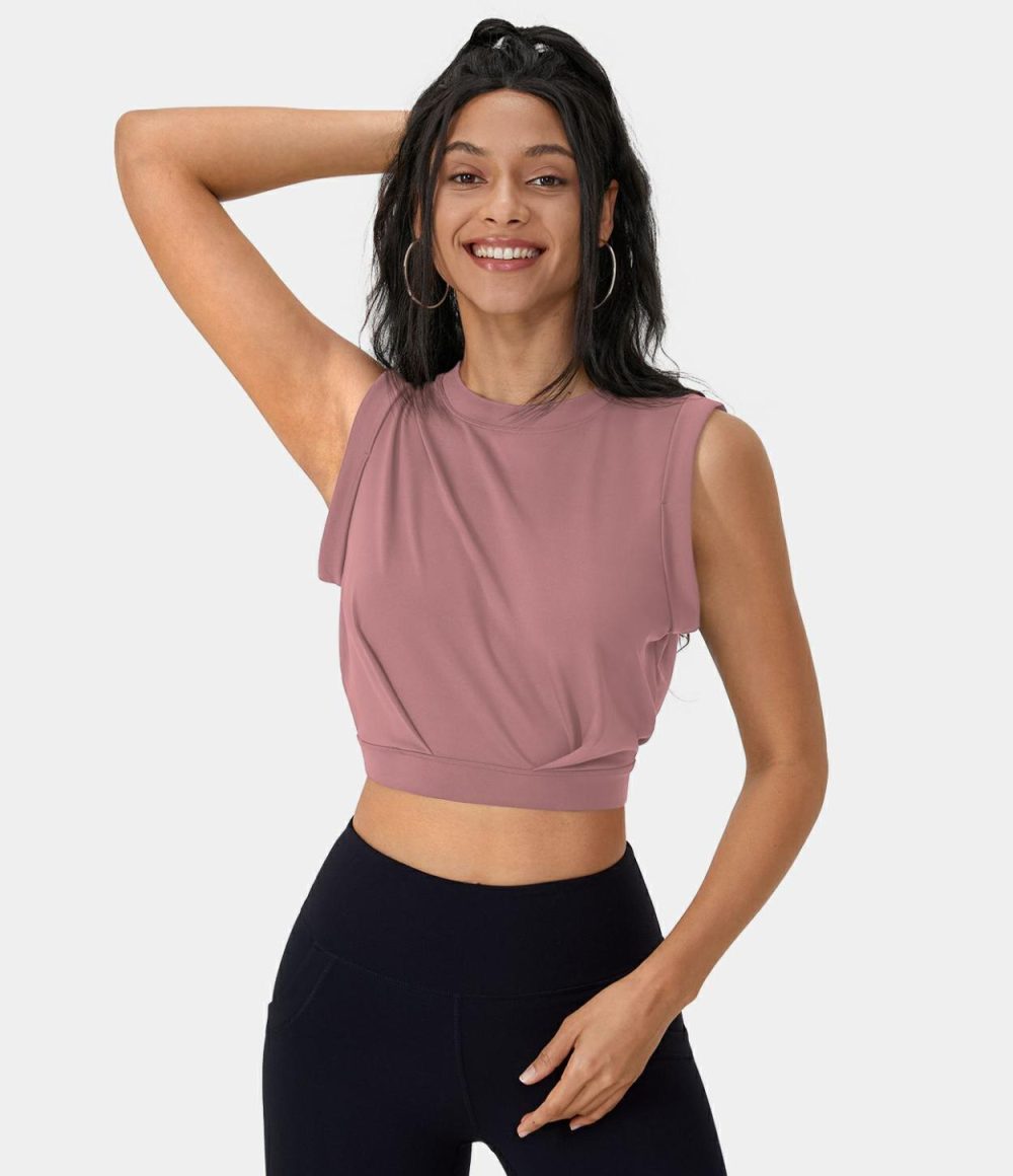 Crew Neck Sleeveless Cropped Yoga Tank Top  | Womens  Cropped Tops Clothing Cropped Tops