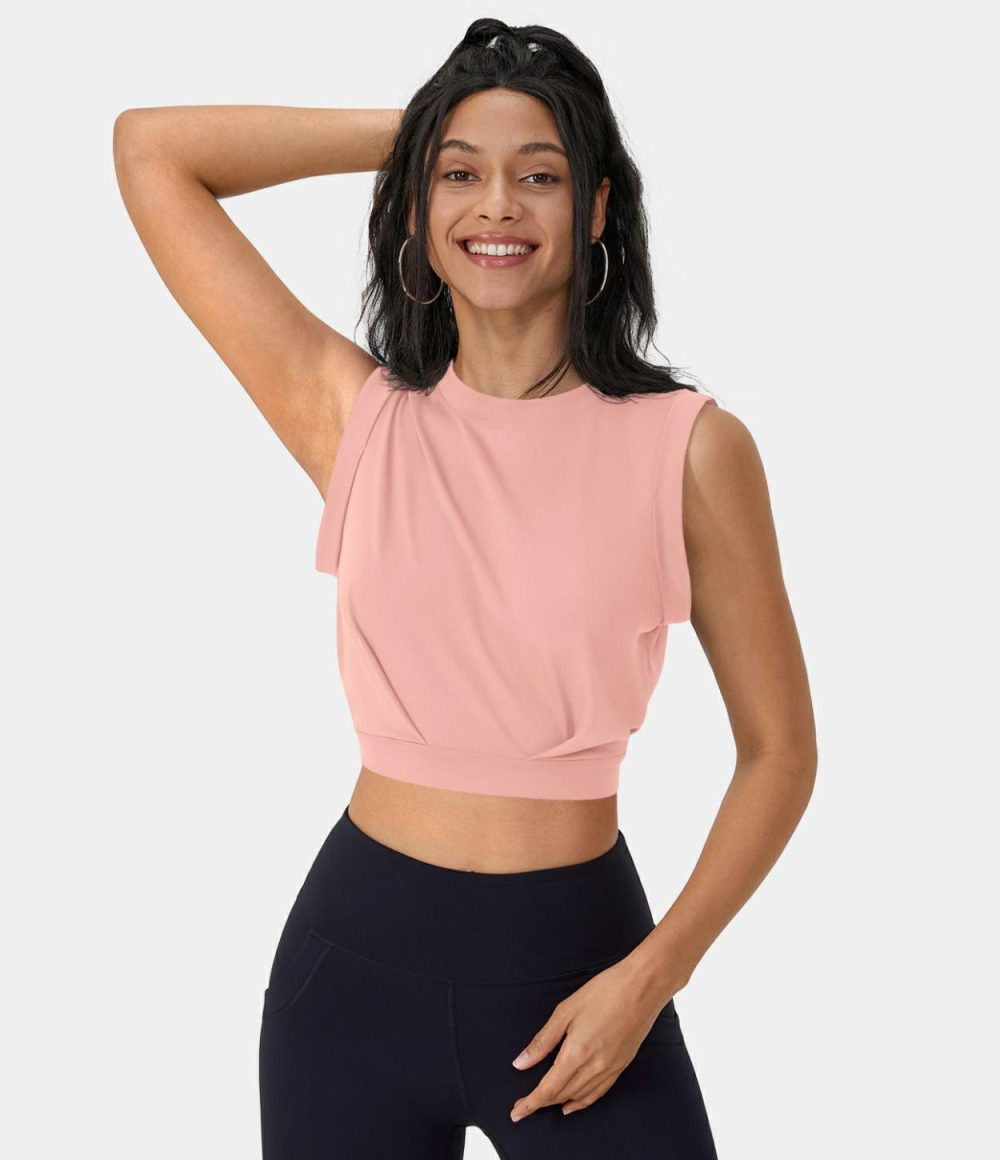 Crew Neck Sleeveless Cropped Yoga Tank Top  | Womens  Cropped Tops Clothing Cropped Tops