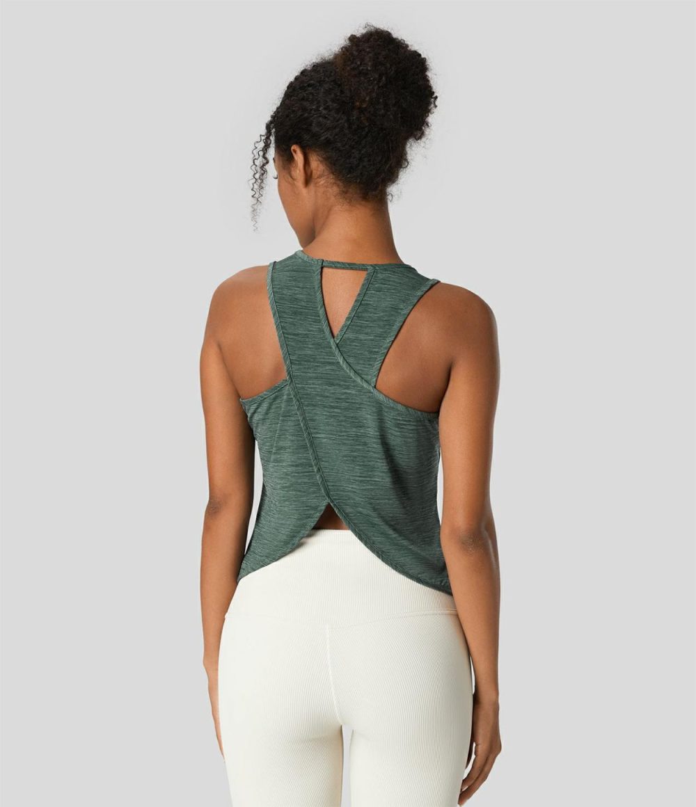 Crisscross Back Curved Hem Yoga Tank Top  | Womens  Curved Hem Tops Clothing Curved Hem Tops