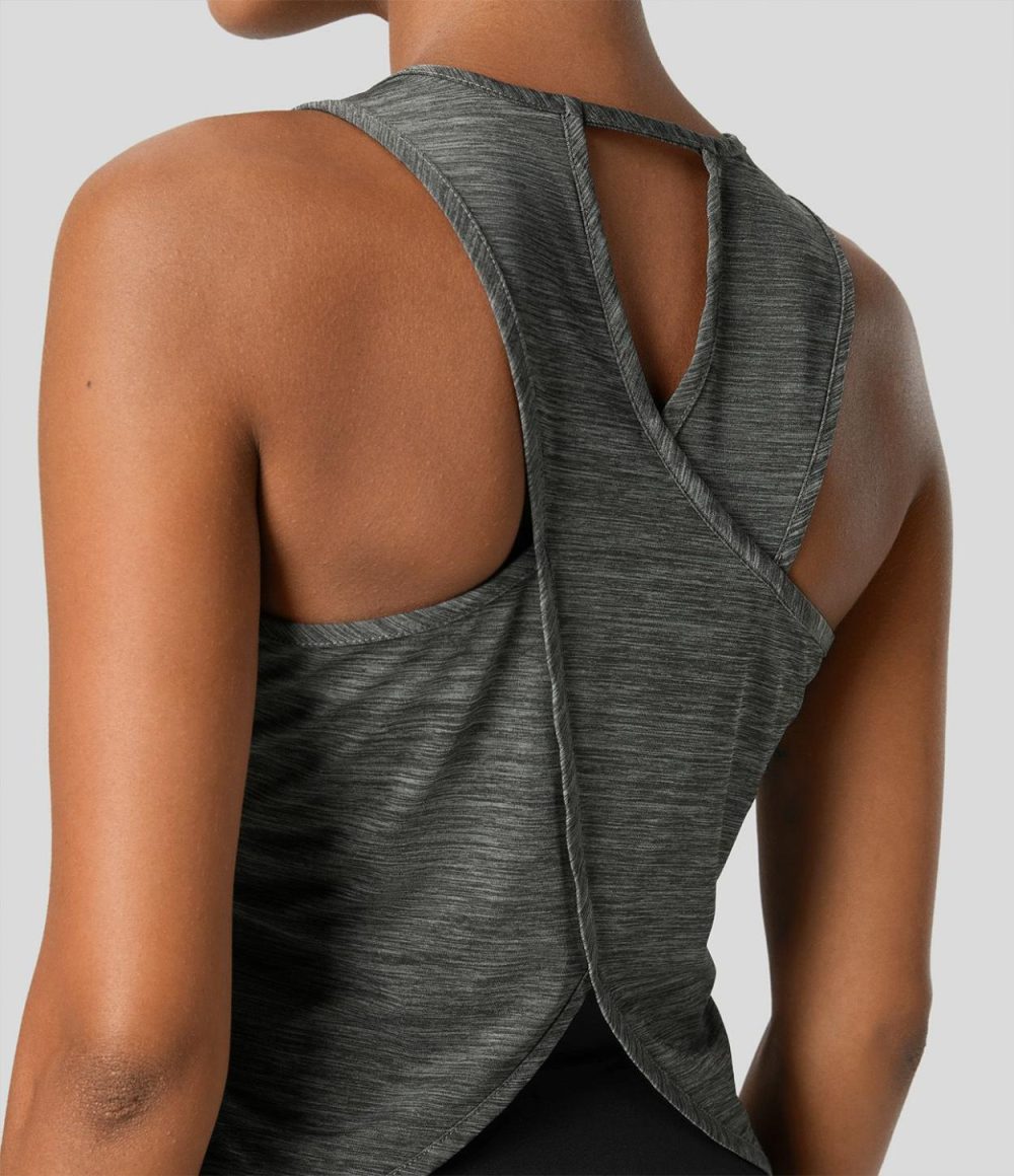 Crisscross Back Curved Hem Yoga Tank Top  | Womens  Curved Hem Tops Clothing Curved Hem Tops