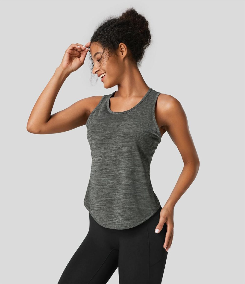 Crisscross Back Curved Hem Yoga Tank Top  | Womens  Curved Hem Tops Clothing Curved Hem Tops