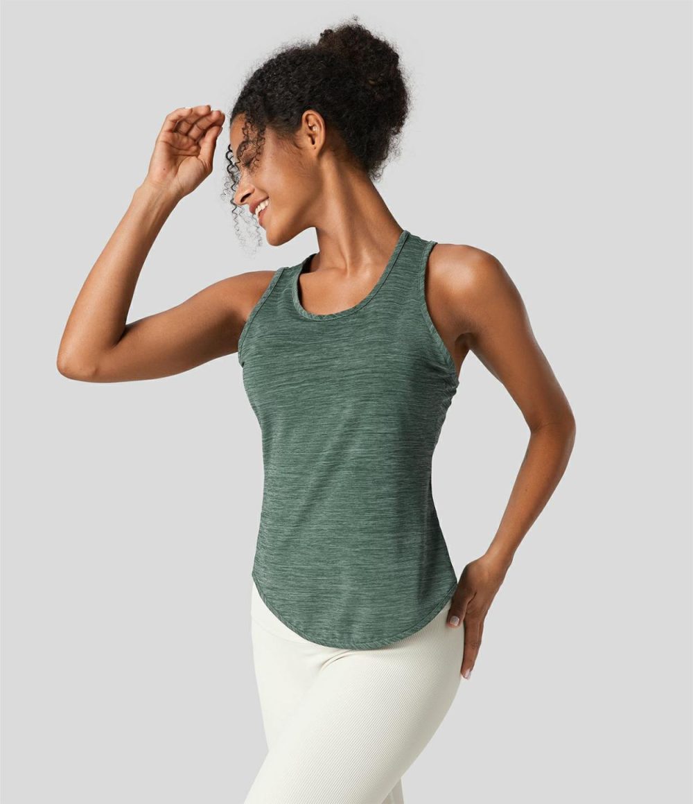 Crisscross Back Curved Hem Yoga Tank Top  | Womens  Curved Hem Tops Clothing Curved Hem Tops