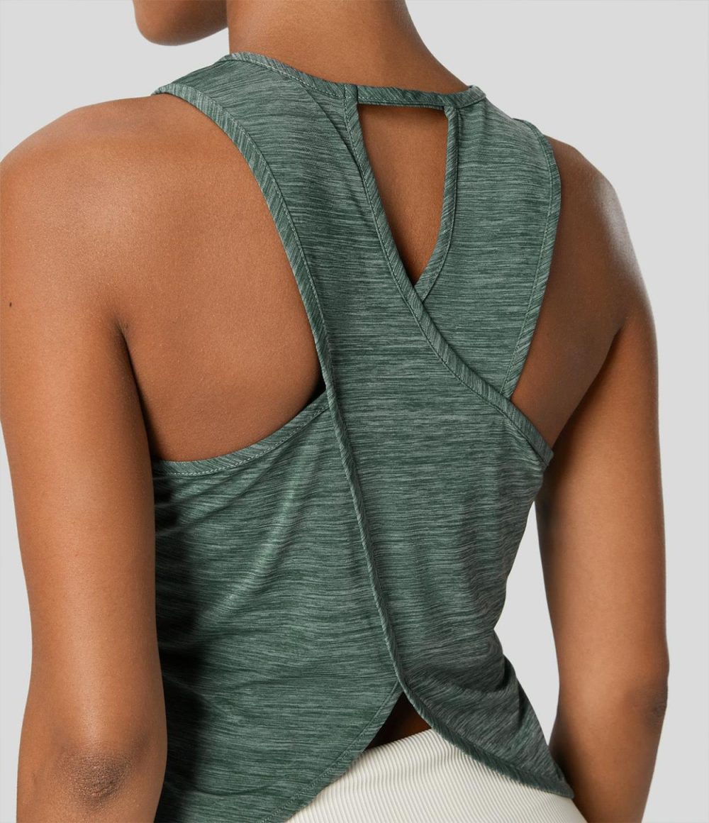 Crisscross Back Curved Hem Yoga Tank Top  | Womens  Curved Hem Tops Clothing Curved Hem Tops