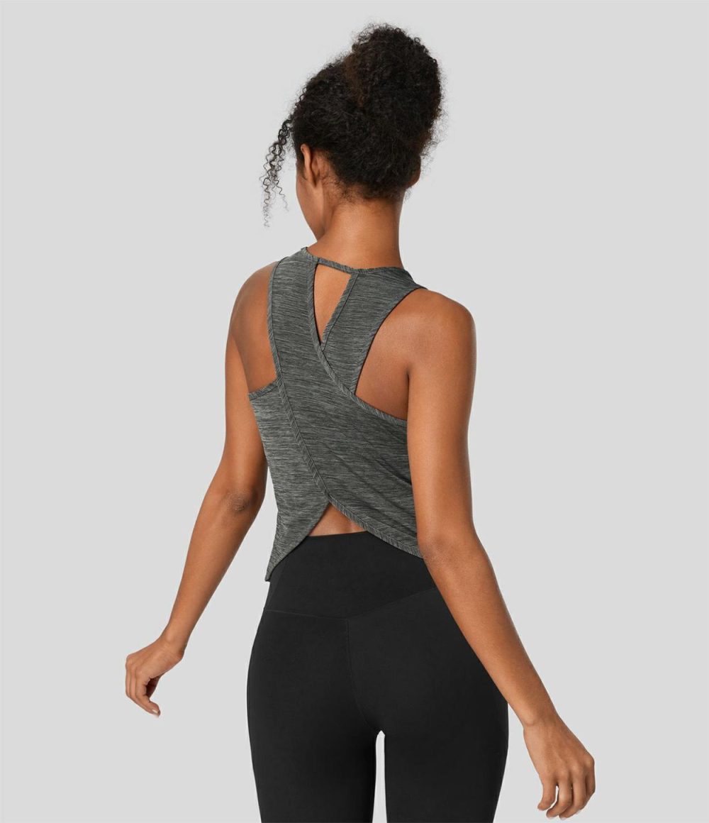 Crisscross Back Curved Hem Yoga Tank Top  | Womens  Curved Hem Tops Clothing Curved Hem Tops