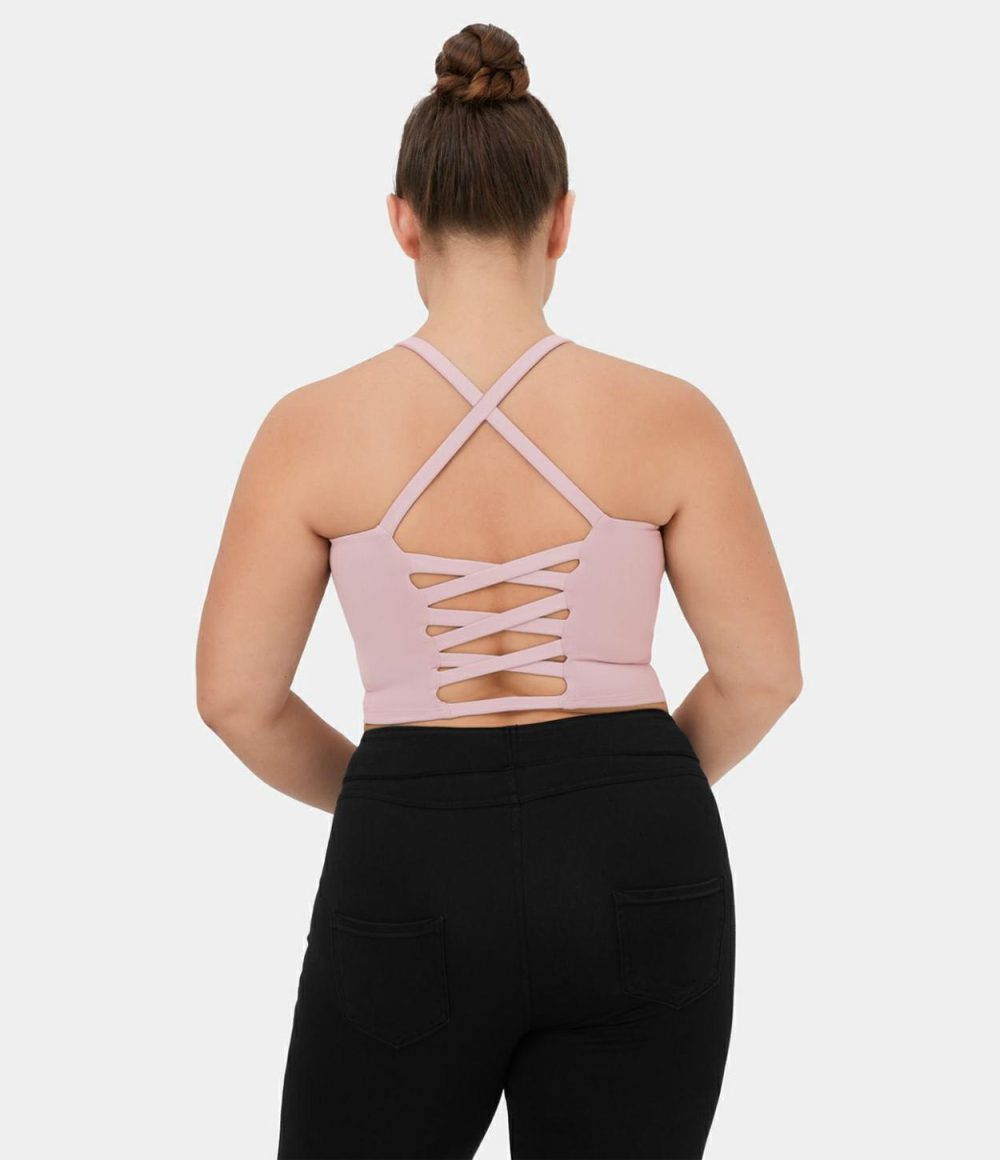 Crisscross Backless Cropped Yoga Plus Size Tank Top  | Womens  Cropped Tops Clothing Cropped Tops