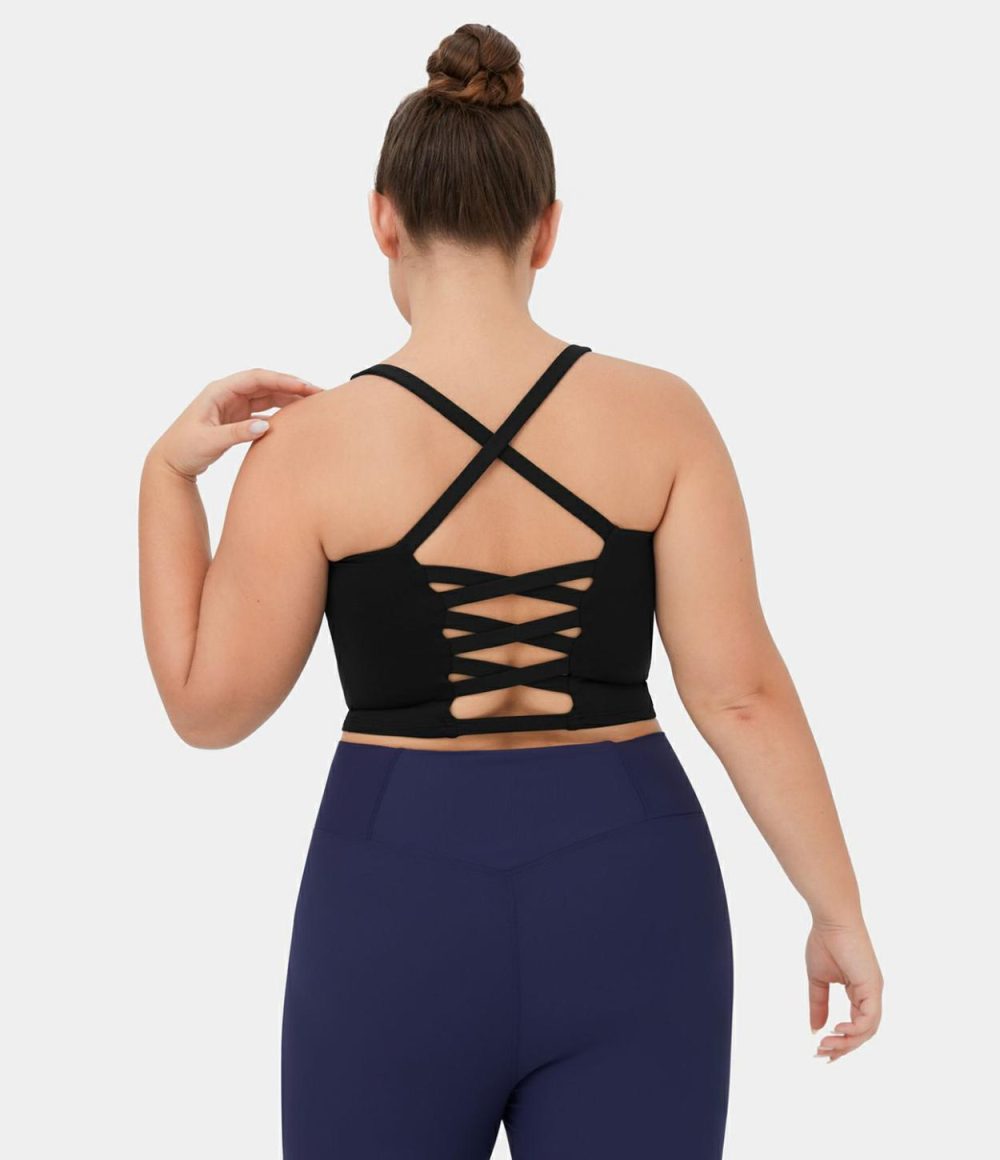 Crisscross Backless Cropped Yoga Plus Size Tank Top  | Womens  Cropped Tops Clothing Cropped Tops