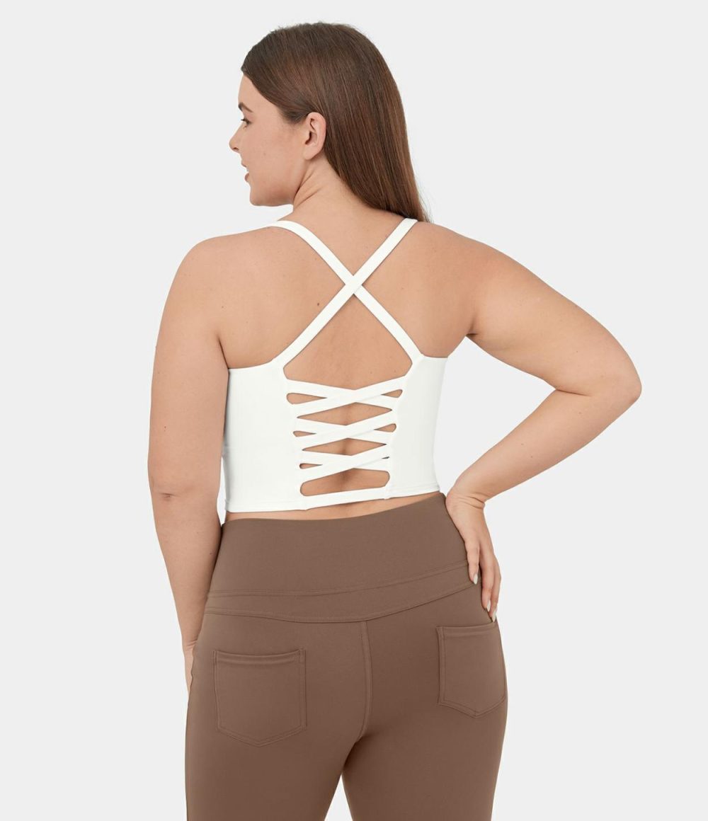 Crisscross Backless Cropped Yoga Plus Size Tank Top  | Womens  Cropped Tops Clothing Cropped Tops