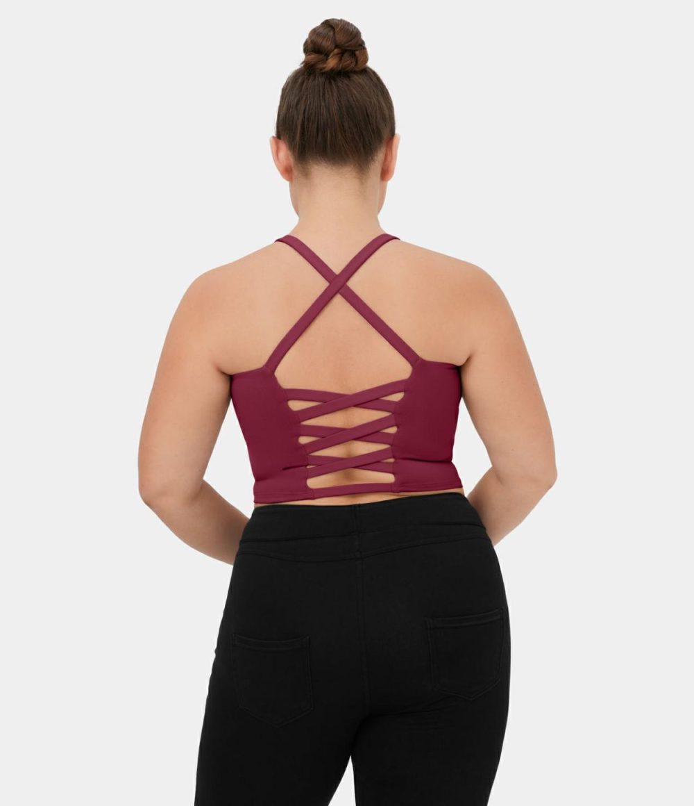 Crisscross Backless Cropped Yoga Plus Size Tank Top  | Womens  Cropped Tops Clothing Cropped Tops