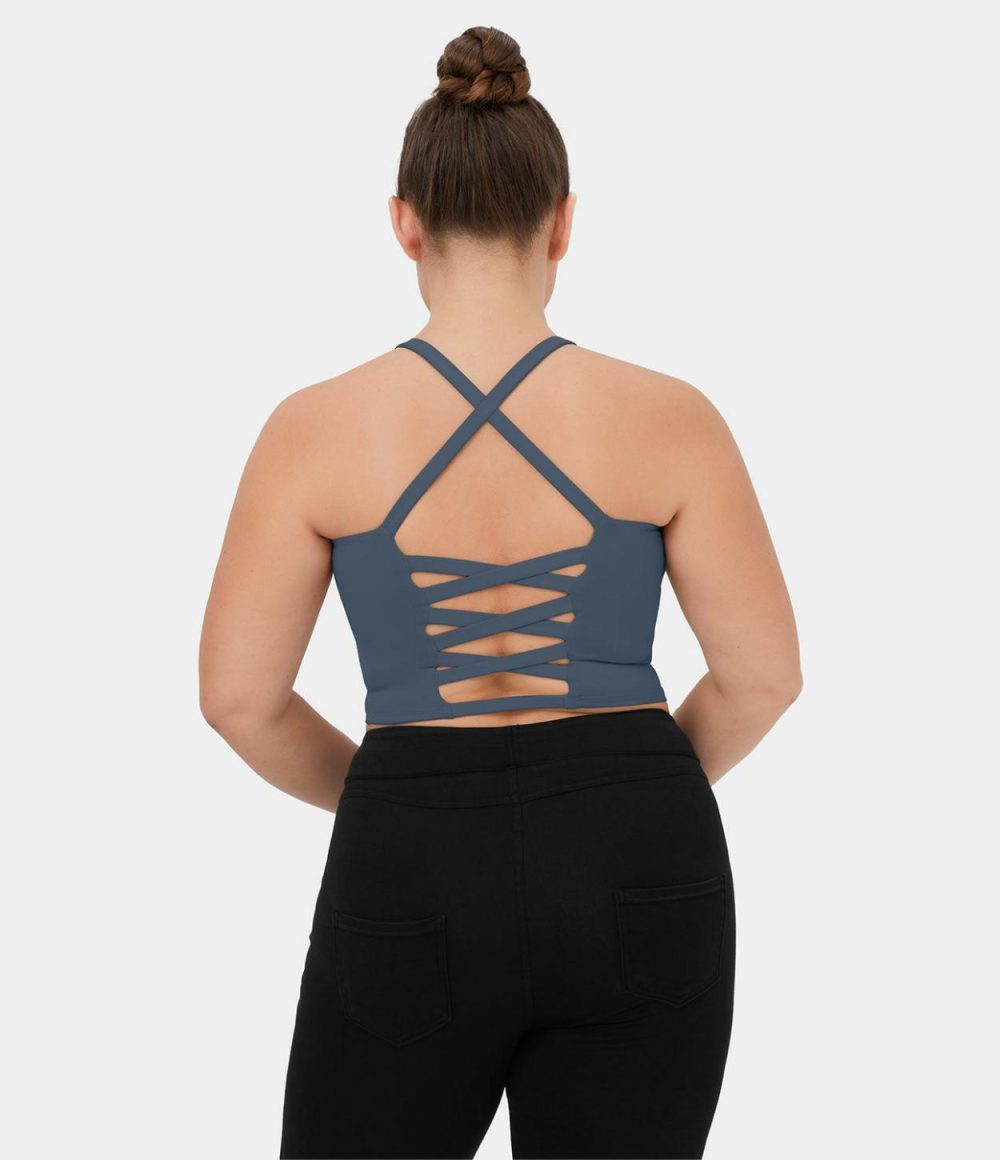 Crisscross Backless Cropped Yoga Plus Size Tank Top  | Womens  Cropped Tops Clothing Cropped Tops