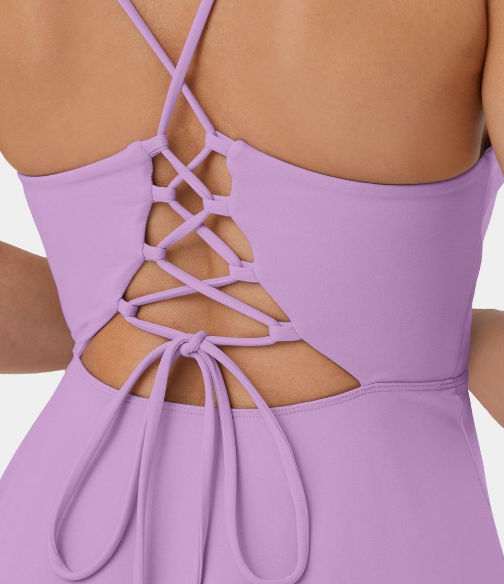 Crisscross Lace Up Backless Mini Flare Slip Dance Active Dress  | Womens  Active Dresses Active Dresses Active Dresses