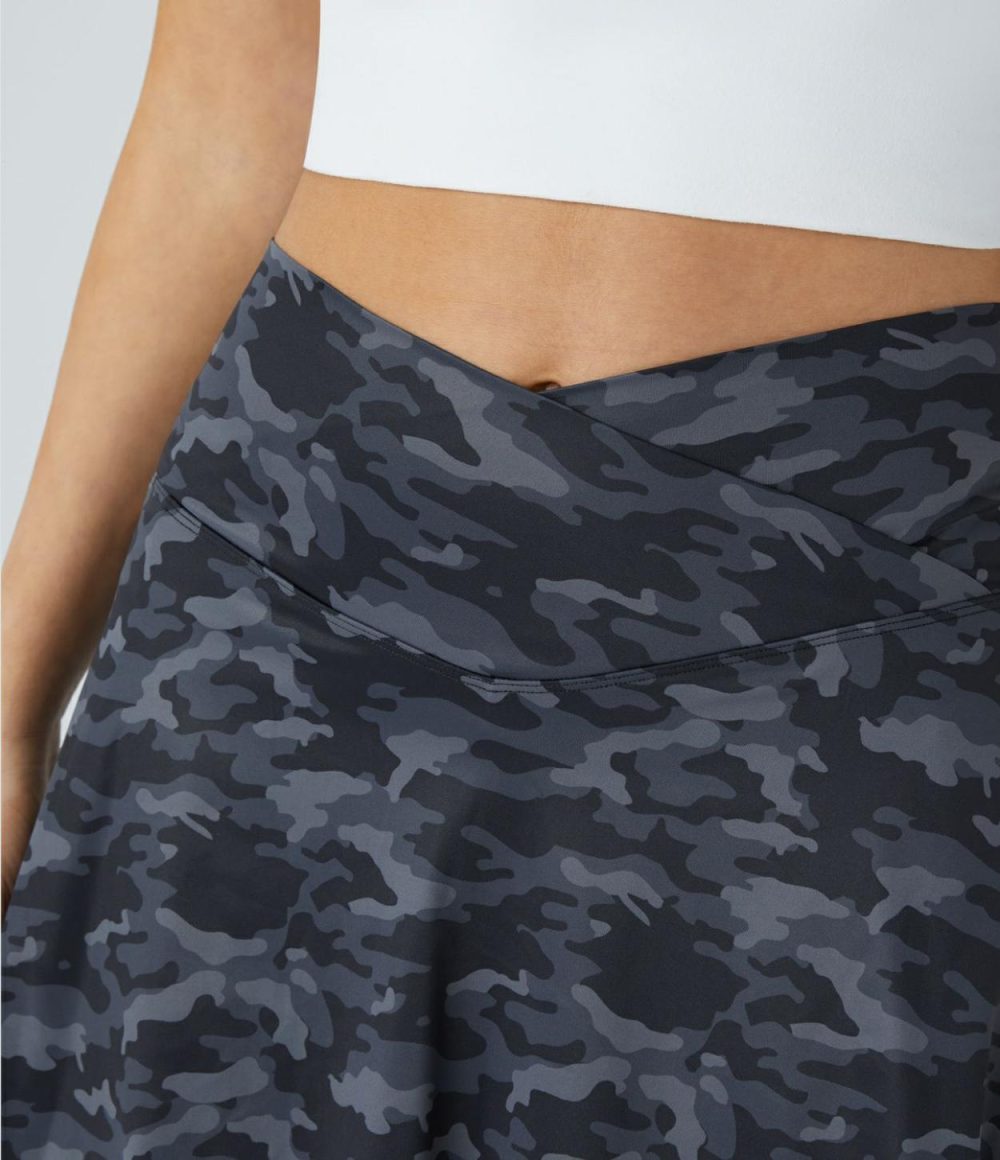 Crossover 2-in-1 Side Pocket Camo Print Pickleball Skirt  | Womens  Mini Skirts Clothing Gray Camo/Dark Gray Camo