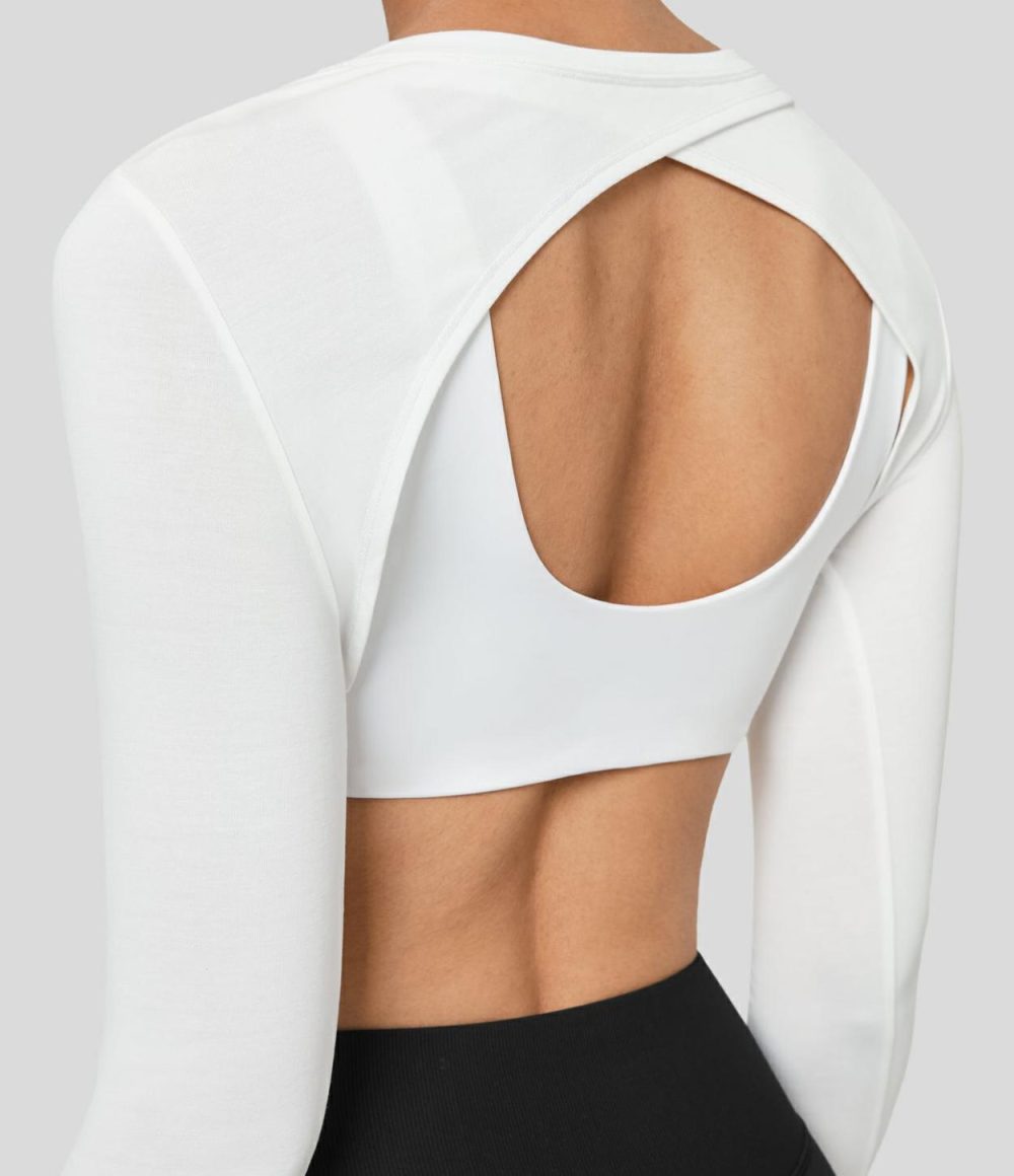 Crossover Cropped Tennis Shrug Sports Top-Front and Back Wearable  | Womens  Sports Tops Clothing Sports Tops