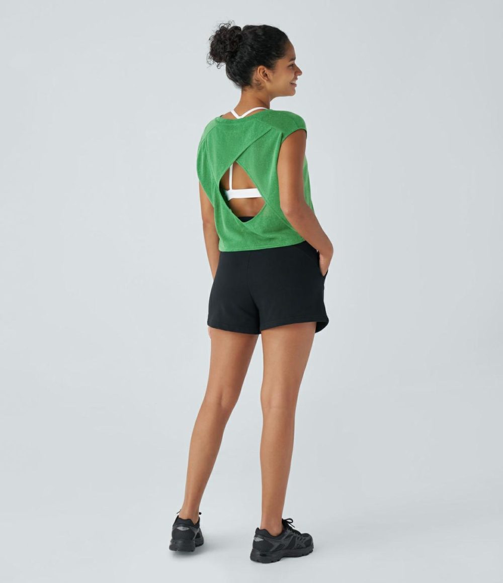 Crossover Cut Out Backless Running Sports Top  | Womens  Sports Tops Clothing Light Emerald Green/Black