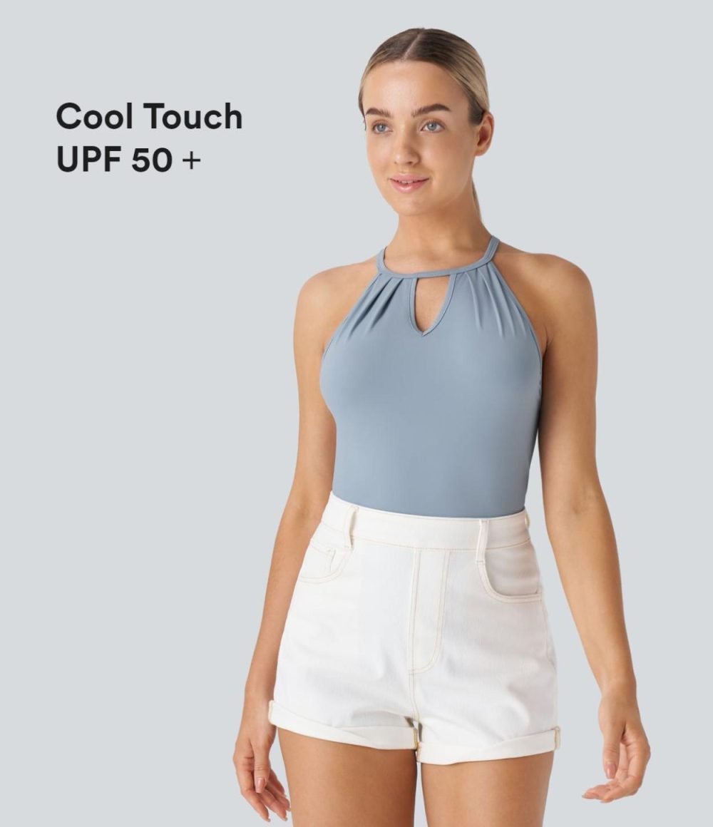 Cut Out Plicated Cool Touch Casual Cami Top-UPF50+  | Womens  T-Shirts Clothing Blue Fog/Black