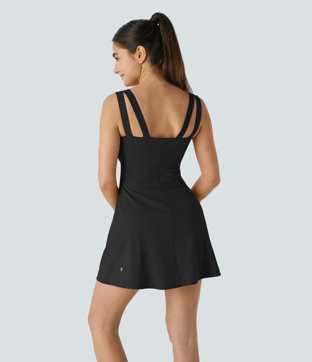 Double Straps Backless 2-in-1 Pocket Quick Dry Mini Tennis Active Dress  | Womens  Active Dresses Active Dresses Active Dresses