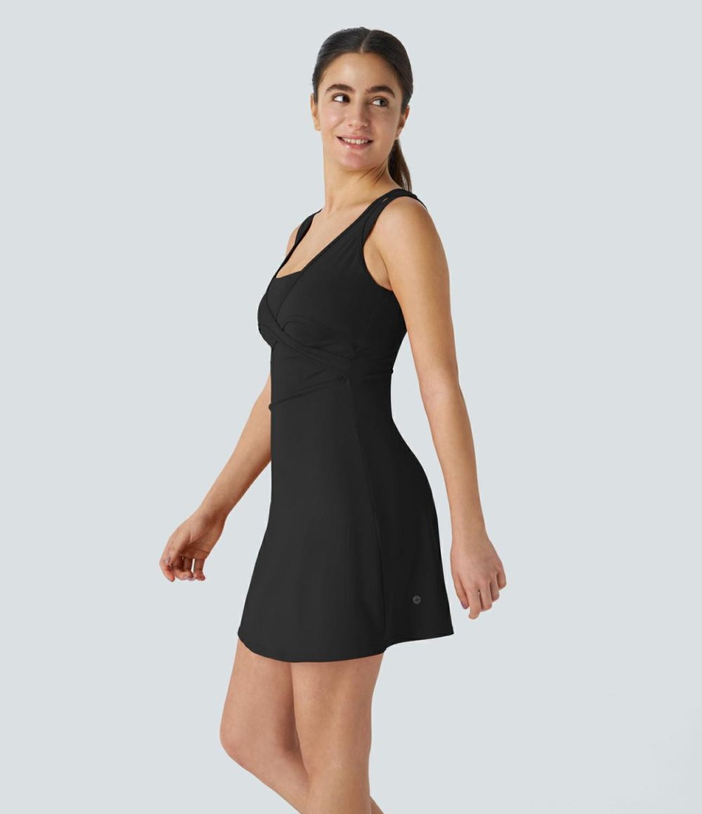 Double Straps Backless 2-in-1 Pocket Quick Dry Mini Tennis Active Dress  | Womens  Active Dresses Active Dresses Active Dresses