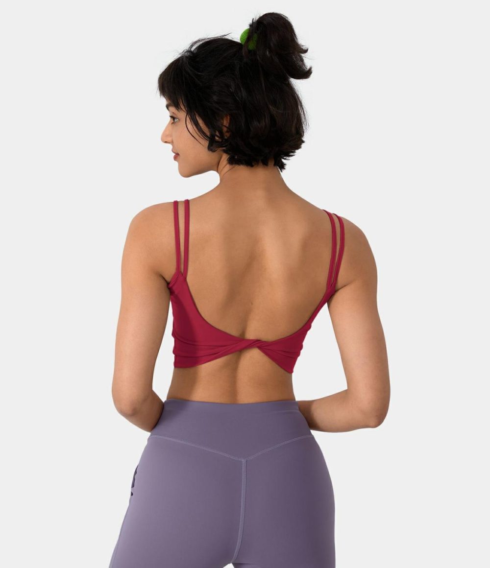 Double Straps Backless Twisted Cropped Yoga Tank Top  | Womens  Cropped Tops Clothing Cropped Tops