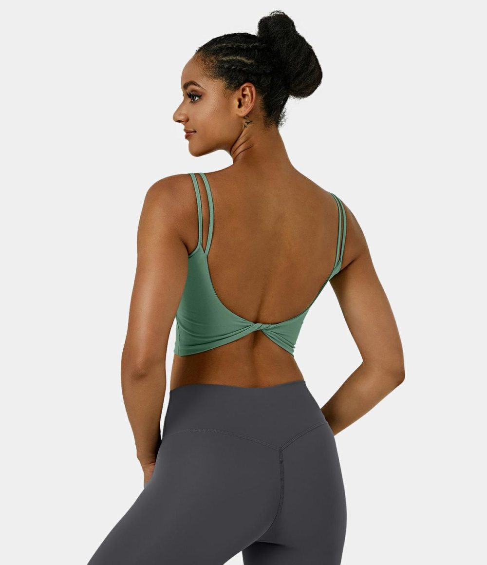 Double Straps Backless Twisted Cropped Yoga Tank Top  | Womens  Cropped Tops Clothing Cropped Tops