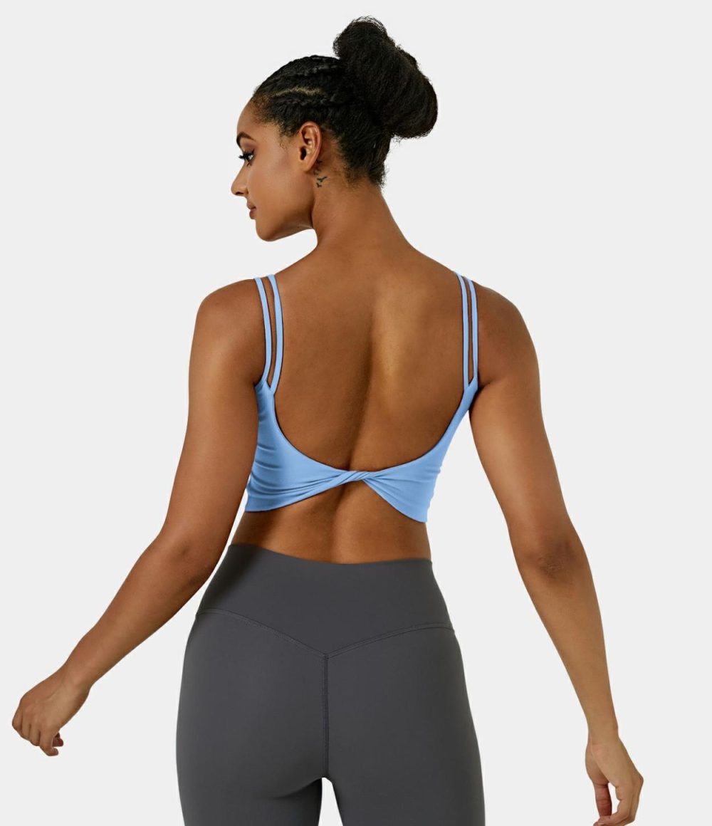 Double Straps Backless Twisted Cropped Yoga Tank Top  | Womens  Cropped Tops Clothing Cropped Tops