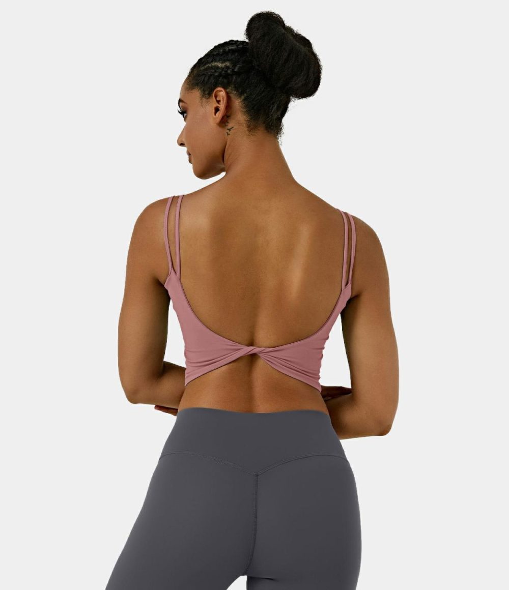 Double Straps Backless Twisted Cropped Yoga Tank Top  | Womens  Cropped Tops Clothing Cropped Tops