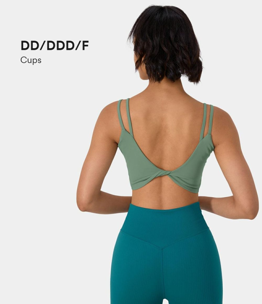 Double Straps Backless Twisted Workout Cropped Tank Top-DD/DDD/F Cups  | Womens  Cropped Tops Clothing Cropped Tops