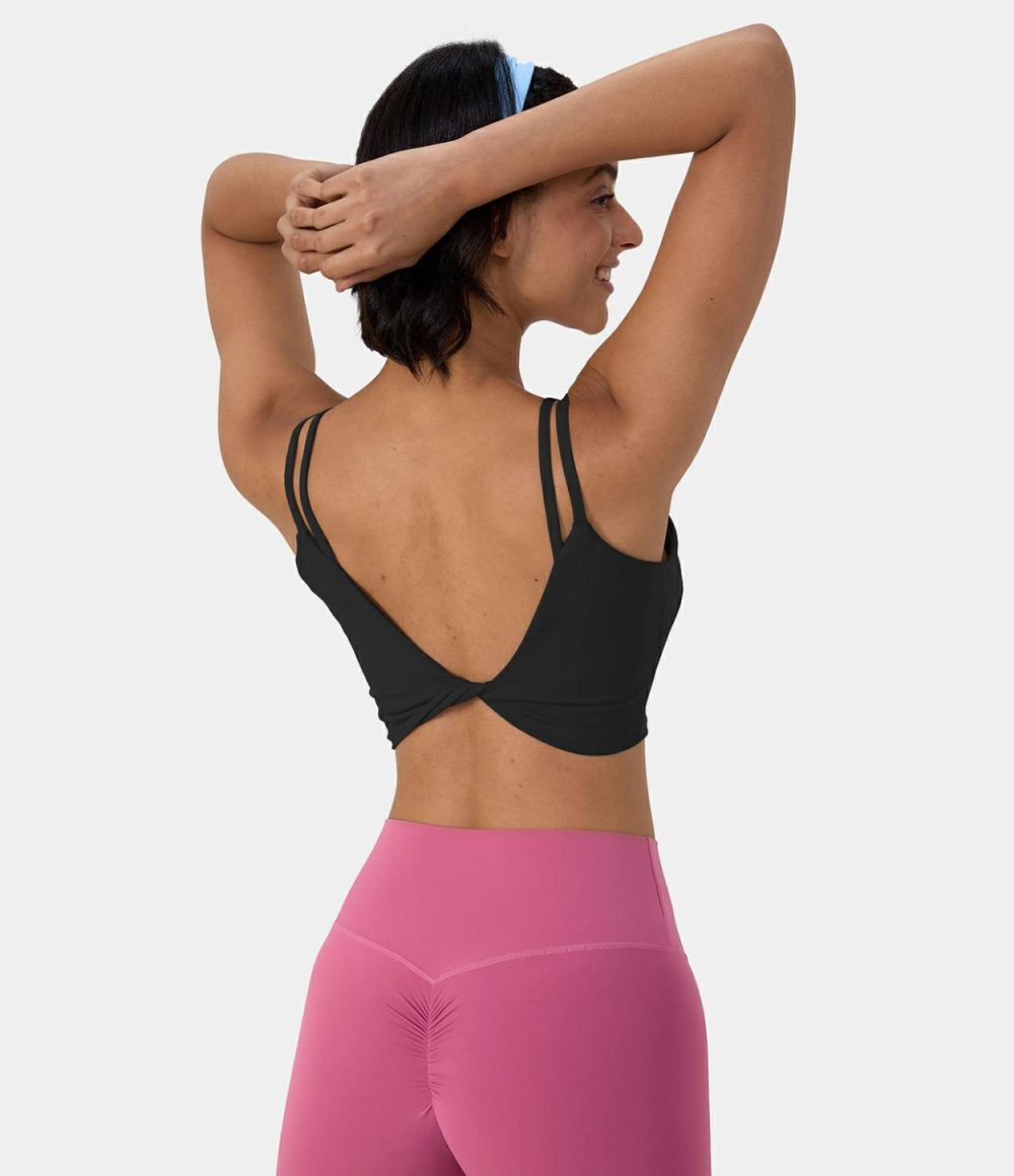 Double Straps Backless Twisted Workout Cropped Tank Top-DD/DDD/F Cups  | Womens  Cropped Tops Clothing Cropped Tops