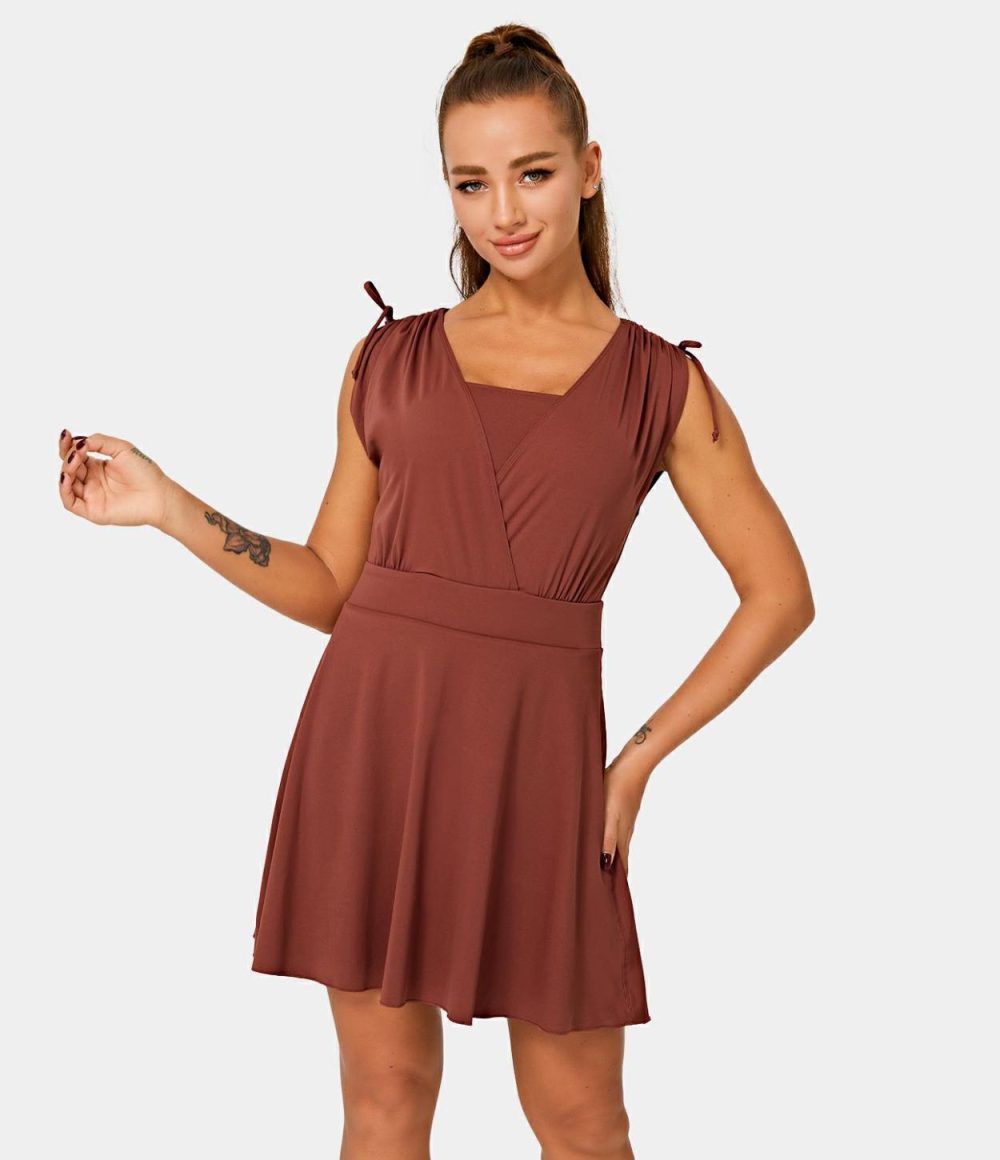 Drawstring Flare 2-in-1 Pocket Mini Casual Dress With Tube Top  | Womens  Active Dresses Active Dresses Active Dresses