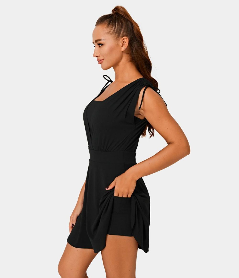 Drawstring Flare 2-in-1 Pocket Mini Casual Dress With Tube Top  | Womens  Active Dresses Active Dresses Active Dresses