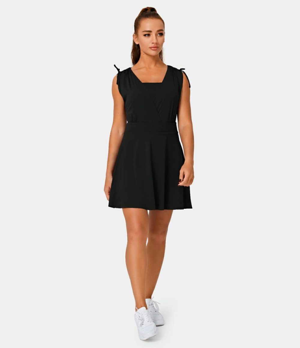 Drawstring Flare 2-in-1 Pocket Mini Casual Dress With Tube Top  | Womens  Active Dresses Active Dresses Active Dresses