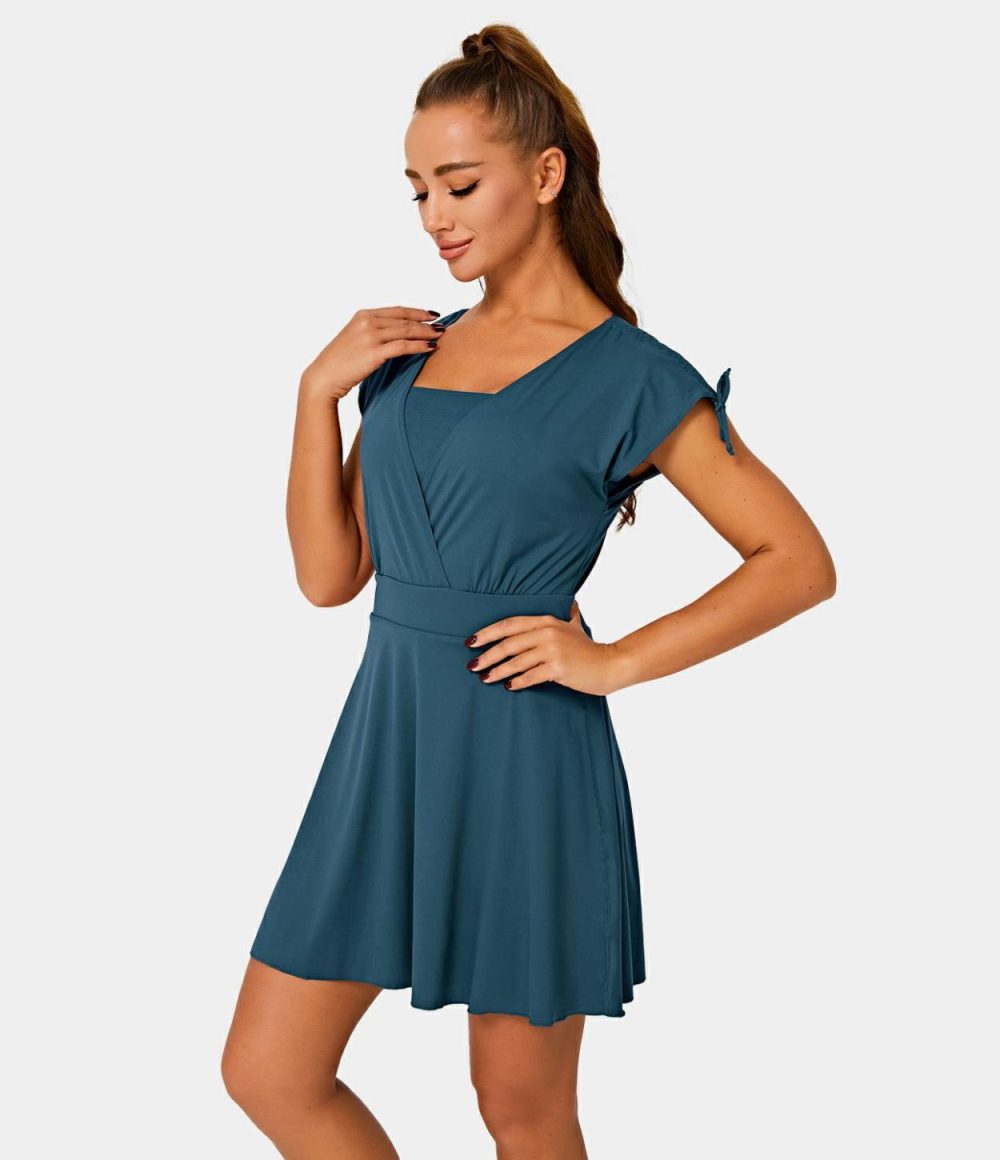 Drawstring Flare 2-in-1 Pocket Mini Casual Dress With Tube Top  | Womens  Active Dresses Active Dresses Active Dresses