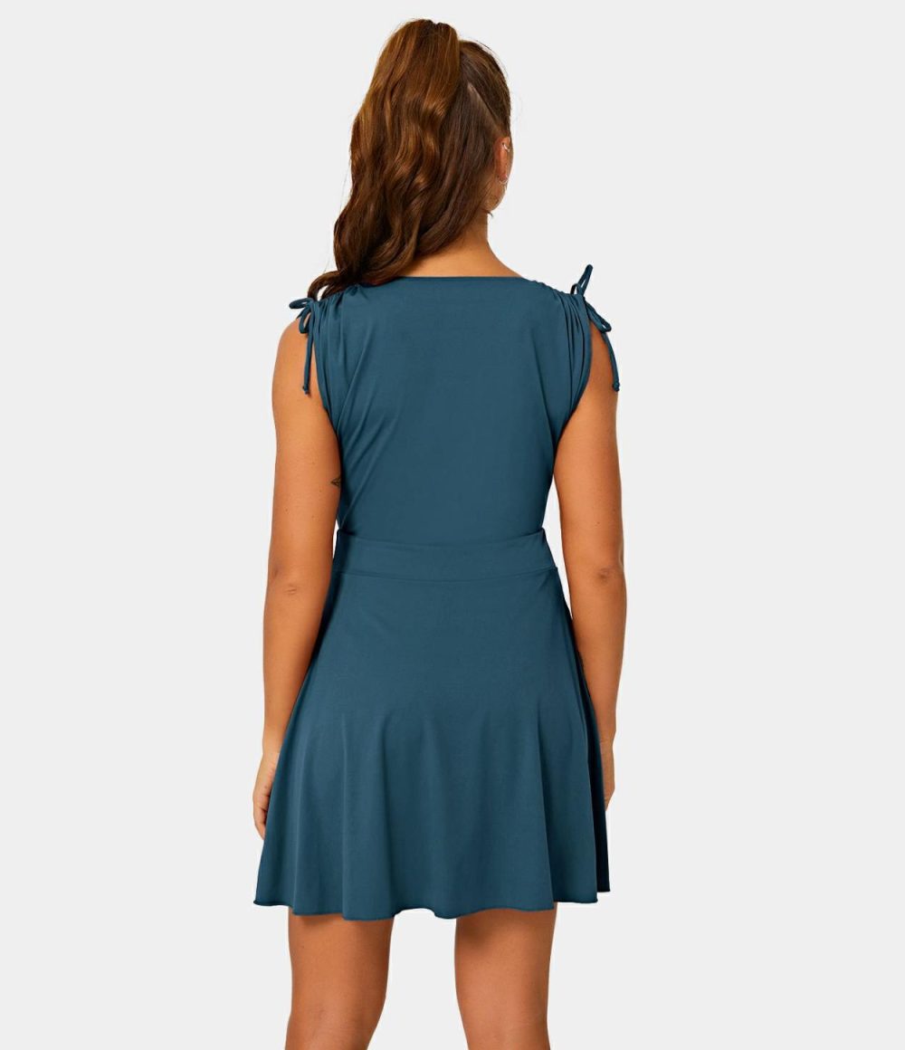 Drawstring Flare 2-in-1 Pocket Mini Casual Dress With Tube Top  | Womens  Active Dresses Active Dresses Active Dresses