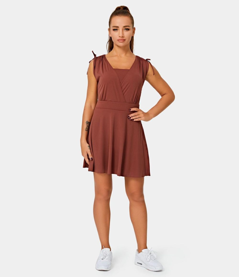 Drawstring Flare 2-in-1 Pocket Mini Casual Dress With Tube Top  | Womens  Active Dresses Active Dresses Active Dresses