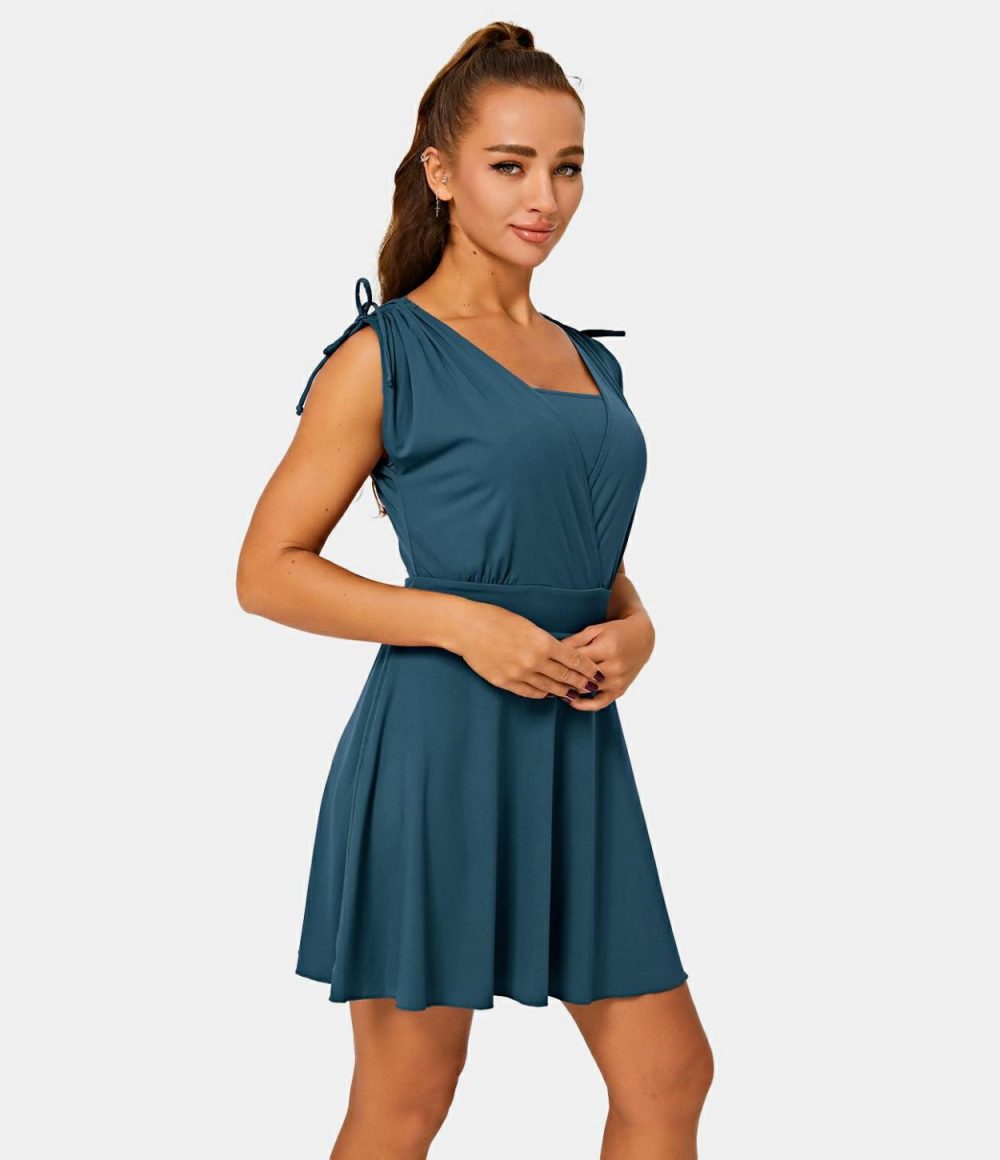 Drawstring Flare 2-in-1 Pocket Mini Casual Dress With Tube Top  | Womens  Active Dresses Active Dresses Active Dresses