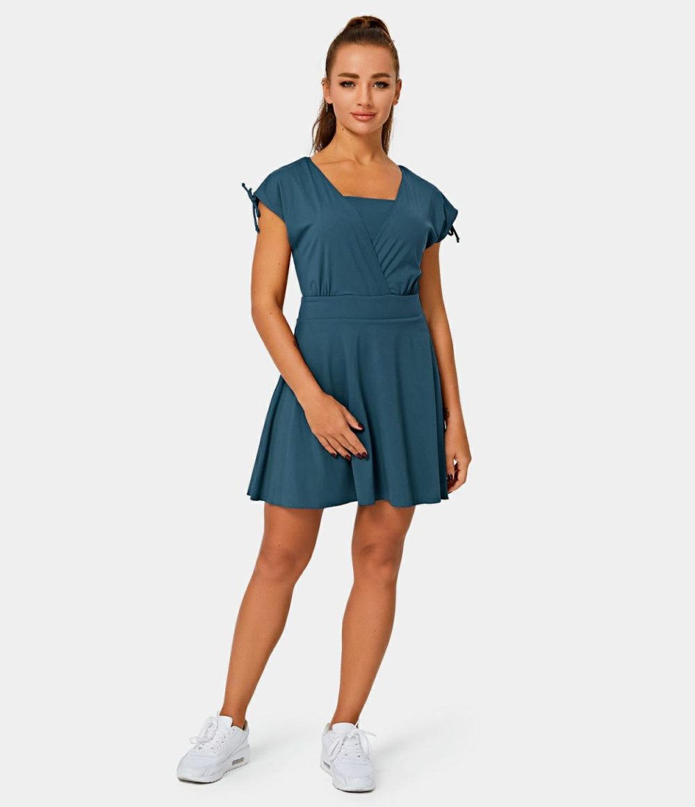 Drawstring Flare 2-in-1 Pocket Mini Casual Dress With Tube Top  | Womens  Active Dresses Active Dresses Active Dresses