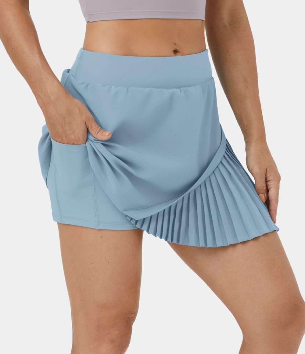 Everyday 2-in-1 Pleated Patchwork Tennis Skirt-Kinetic  | Womens  Mini Skirts Clothing Dusty Blue/Black/White