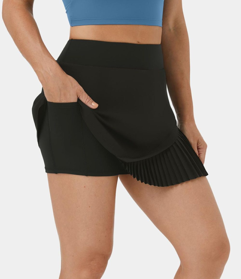 Everyday 2-in-1 Pleated Patchwork Tennis Skirt-Kinetic  | Womens  Mini Skirts Clothing Dusty Blue/Black/White